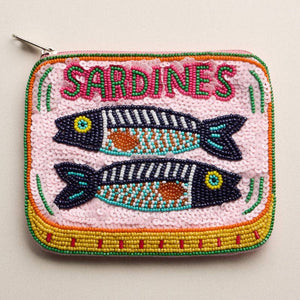 Frem NYC Beaded Pouch in Pink Sardine Tin