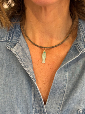 Forever Blythe - Braided Leather Necklace with Amazonite Fish Charm