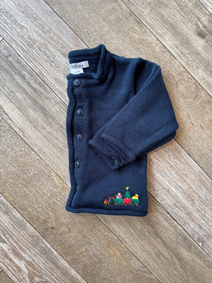 A Soft Idea Christmas Train Cardigan in Navy