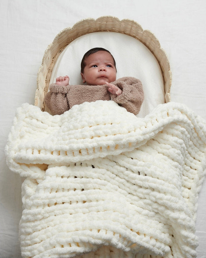7AM Enfant Hand-Knit Chenille Throw in Ecru