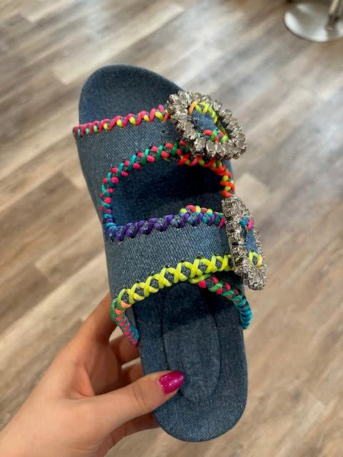 Mystique Denim & Crystal Sandals in Multicolor