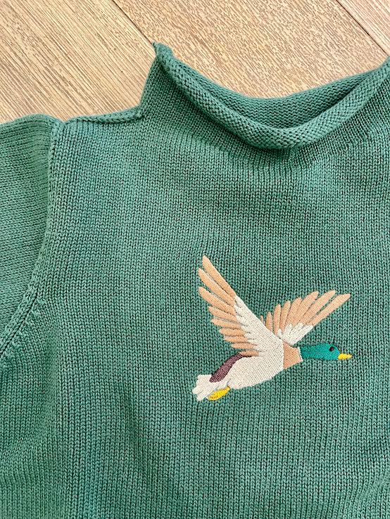 A Soft Idea Roll Neck Sweater in Green with Mallard