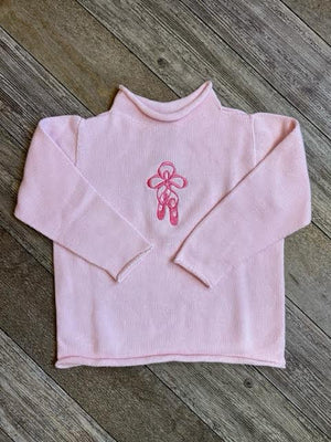 A Soft Idea Roll Neck Sweater in Pink with Ballet Slippers