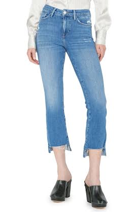 Frame Le Crop Mini Boot Jean with Stagger Chew in Drizzle