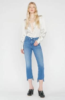 Frame Le Crop Mini Boot Jean with Stagger Chew in Drizzle