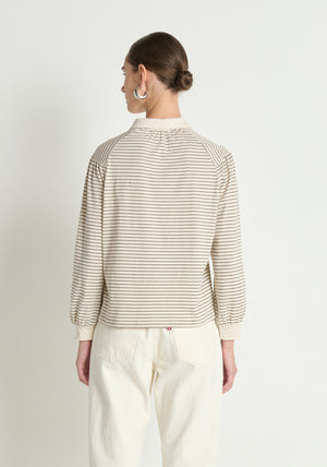 Nation Cecilia Collared Top in Espresso Pinstripe
