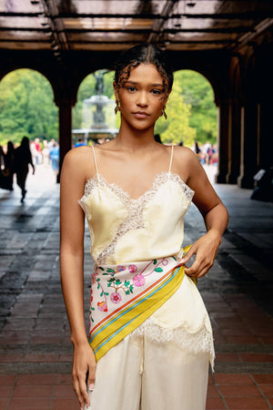 Jessie Zhao New York Double Sided Silk Scarf in Limoncello Jardin
