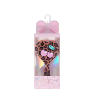 OMG Accessories Cherry Leopard Printed Heart Shaped Hairbrush