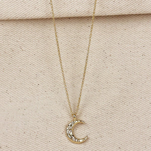 GoldFi 18k Gold Filled Hammered Crescent Moon CZ Necklace