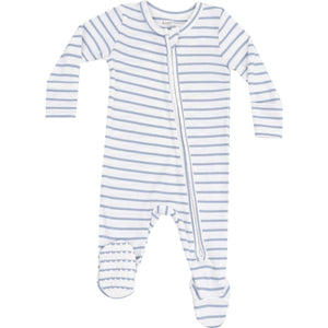 Angel Dear 2 Way Zipper Footie in Dusty Blue French Stripe