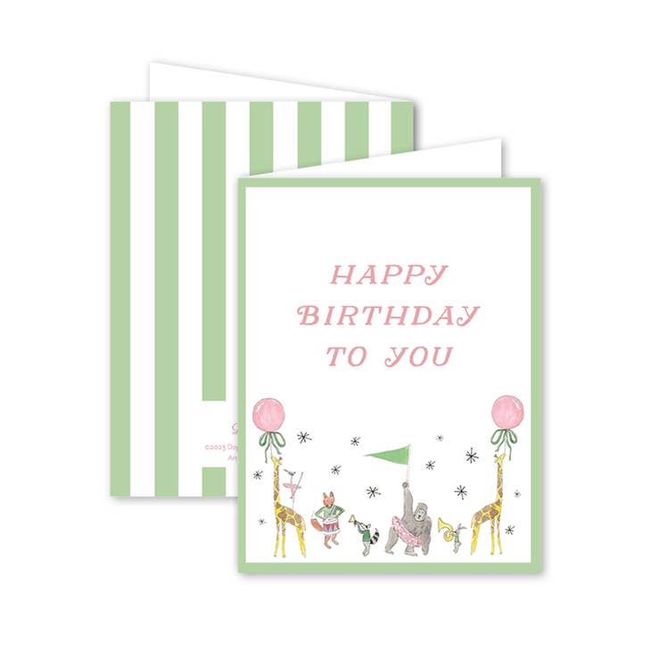 Dogwood Hill Animal Parade Birthday Card in Green