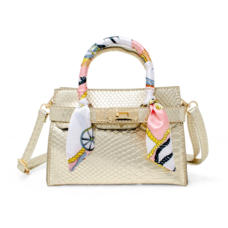 Zomi Gems Vivid Crocodile Scarf Handbag in Gold