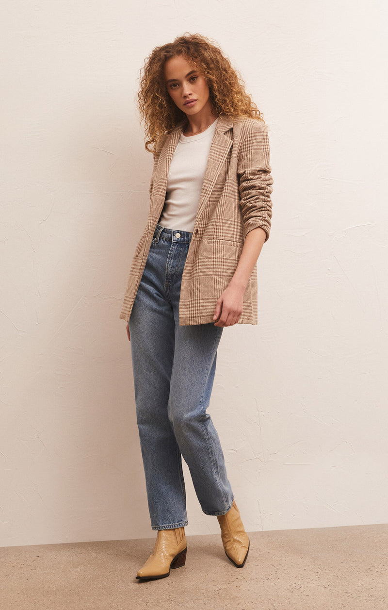 Z Supply Anna Plaid Blazer in Milk Shake