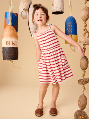 Tea Collection Tie Shoulder Twirl Dress in Pomme Stripe