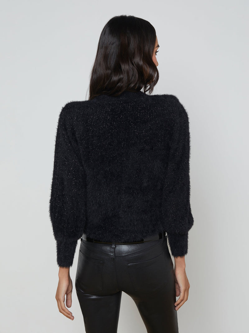 L'Agence Tallula Shoulder Pad Cardigan in Black Lurex