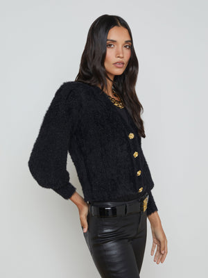 L'Agence Tallula Shoulder Pad Cardigan in Black Lurex