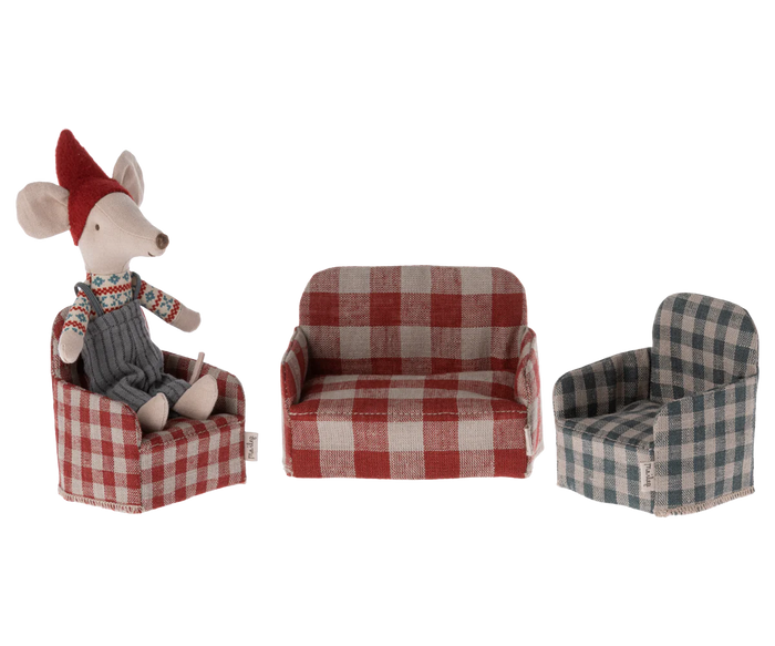Maileg Mouse Chair in Red Checker