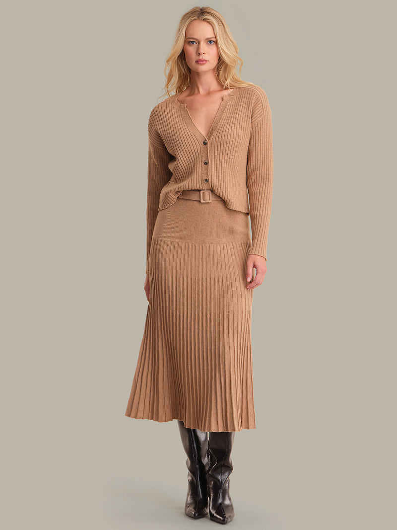 525 America Lorelai Cropped Ribbed Cardigan in Fawn Heather