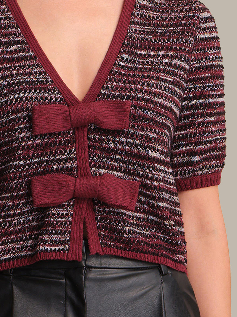 525 America Elaine Bow Cardigan in Oxblood Multi