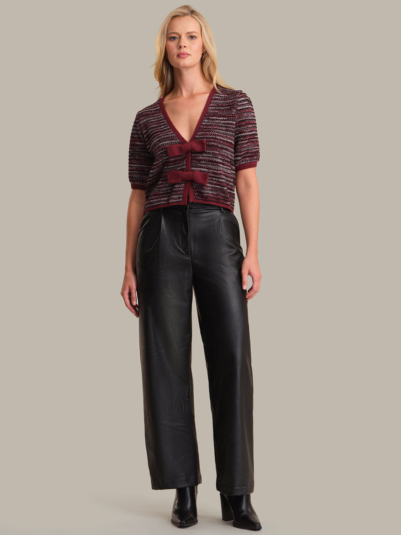 525 America Elaine Bow Cardigan in Oxblood Multi
