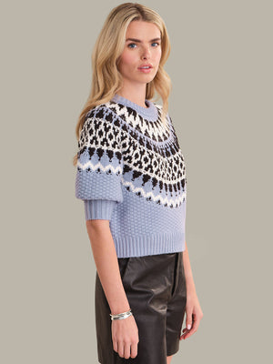 525 America Alora Puff Sleeve Fair Isle Top in Eventide