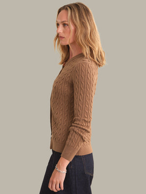 525 America Juliette Cable Split Hemline Cardigan in Carob