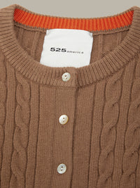 525 America Juliette Cable Split Hemline Cardigan in Carob