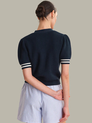 525 America Reagan Puff Sleeve Cardigan in Dark Blue