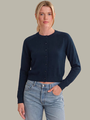 525 America Paloma Saddle Shoulder Cardigan in Dark Blue