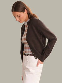 525 America Briony Crew Neck Cardigan in Chocolate Plum