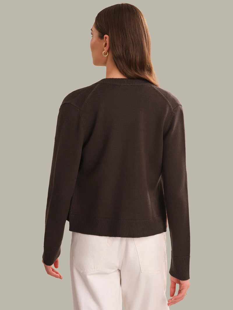 525 America Briony Crew Neck Cardigan in Chocolate Plum