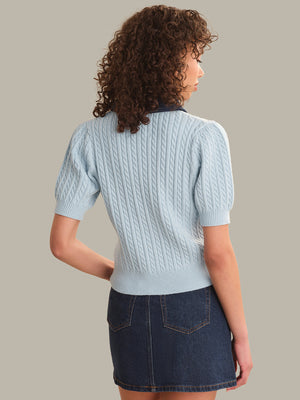 525 America Astor Mini Cable Short Sleeve Sweater in Denim Mix