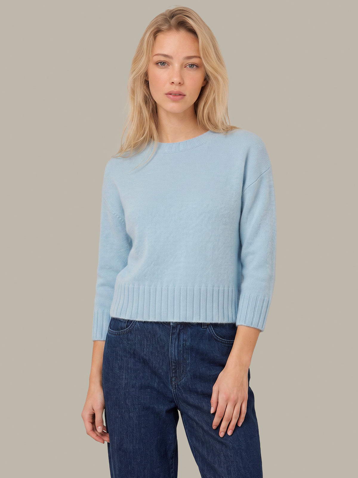 525 America Ellis 3/4 Sleeve Cashmere Pullover in Winter Sky