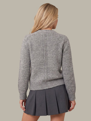 525 America Constance Relaxed Crew with Placed Pointelle in Grey Heather Combo