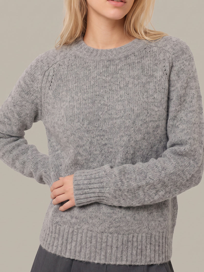 525 America Constance Relaxed Crew with Placed Pointelle in Grey Heather Combo