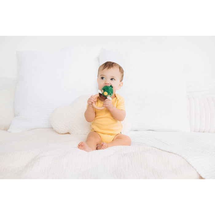 Pearhead Mallard Duck Wooden & Plush Baby Teether