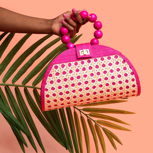 Soli + Sun Large Tropical Escapes Semi Circle Clutch in Hot Pink