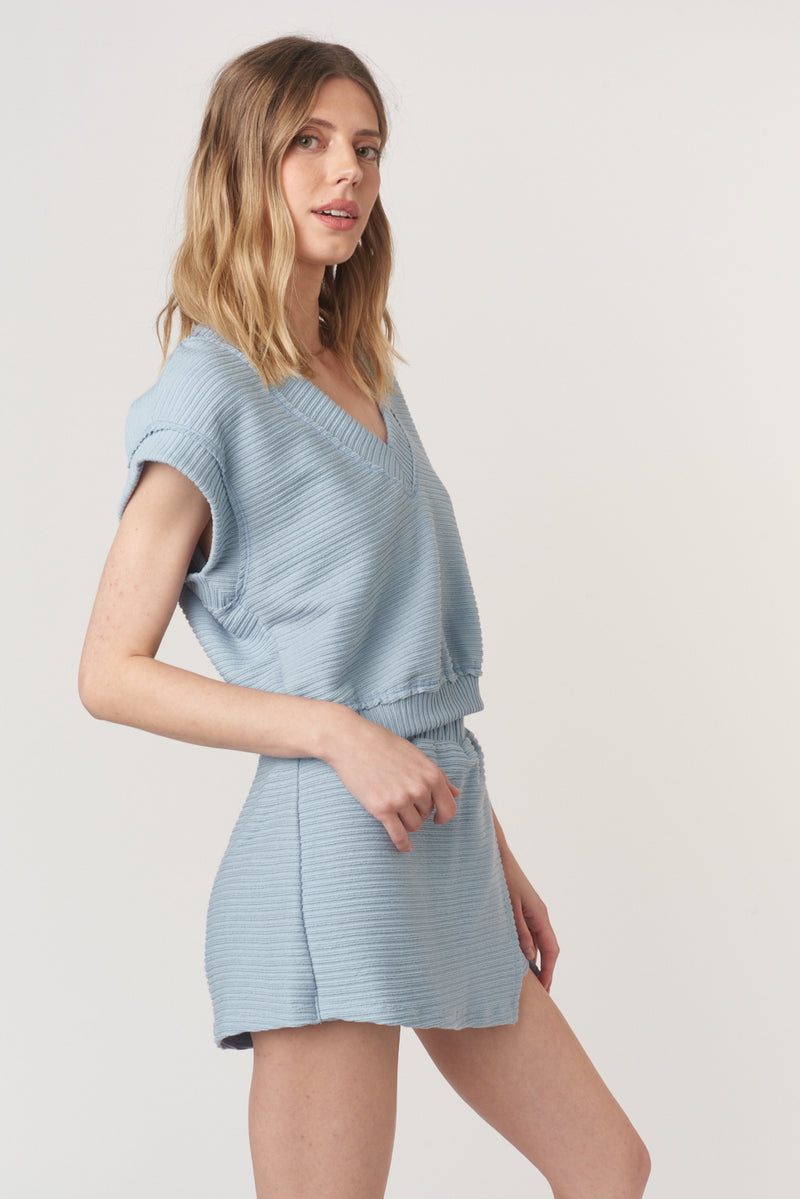 Project Social T Endgame Textured V-neck in Blue Sky