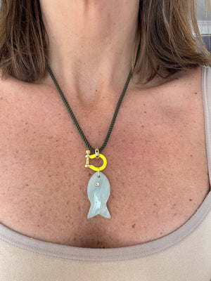 Forever Blythe Amazonite Fish Pendant Necklace in Citrus/Emerald/Olive