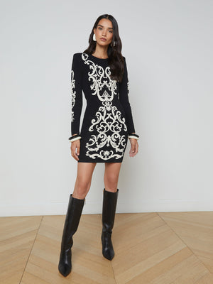 L'Agence Amadi Jacquard Dress in Black/Bone