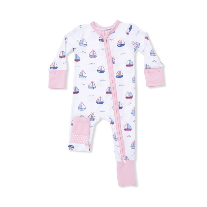 Angel Dear Convertible Romper in Bubbly Sailboats Pink