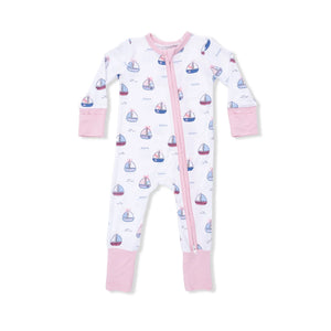Angel Dear Convertible Romper in Bubbly Sailboats Pink