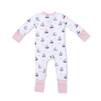 Angel Dear Convertible Romper in Bubbly Sailboats Pink