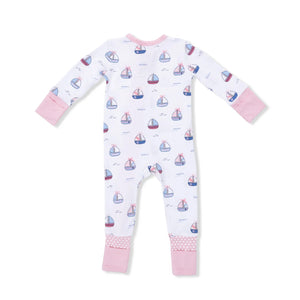 Angel Dear Convertible Romper in Bubbly Sailboats Pink