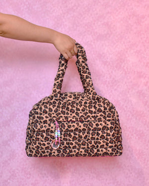 OMG Accessories Quilted Leopard Printed Medium Duffle Bag