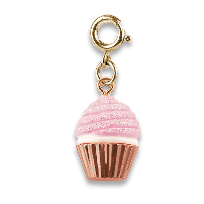 Charm It! Gold Pink Glitter Cupcake Charm