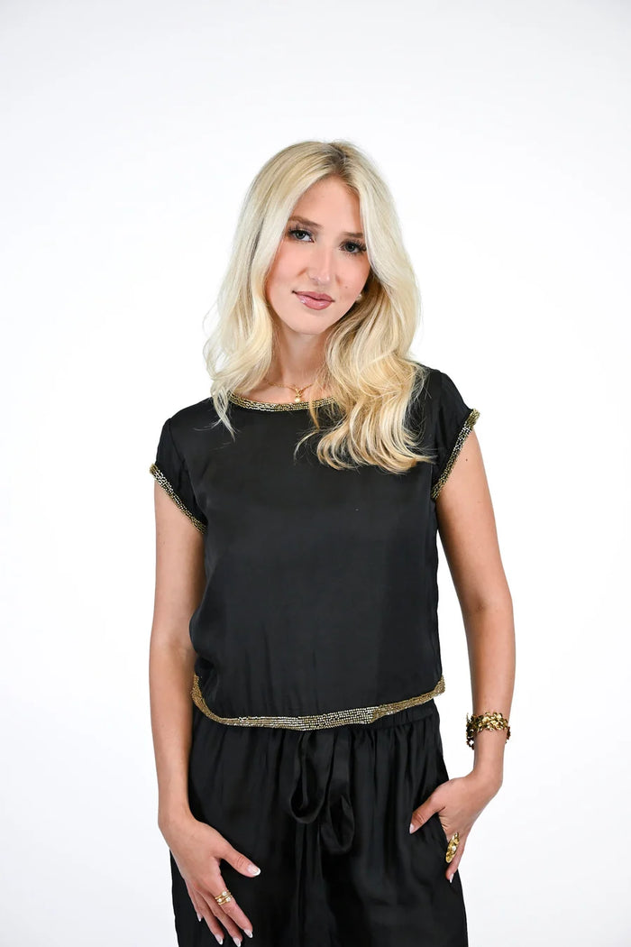 Victoria Dunn Daphne Blouse in Holiday Noir