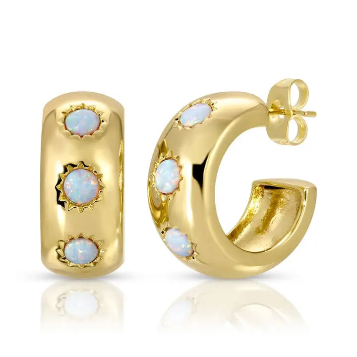 Elizabeth Stone Chunky Stone Hoops in Gold