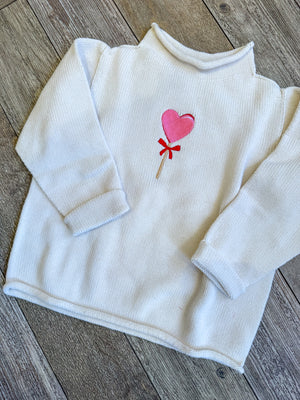 A Soft Idea Roll Neck Sweater in Heart Lollipop
