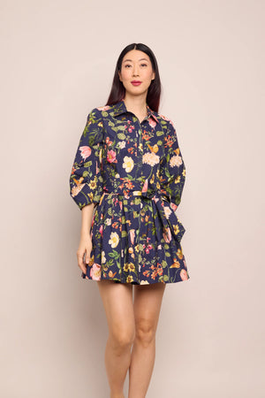 Cara Cara Raya Mini Dress in Stems Evening Blue